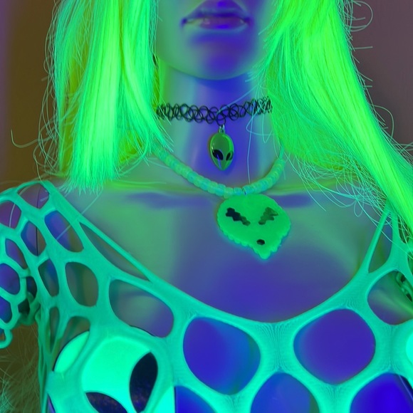 NWT Neon Green Body Suit with Thigh High Stockings. - Picture 10 of 12